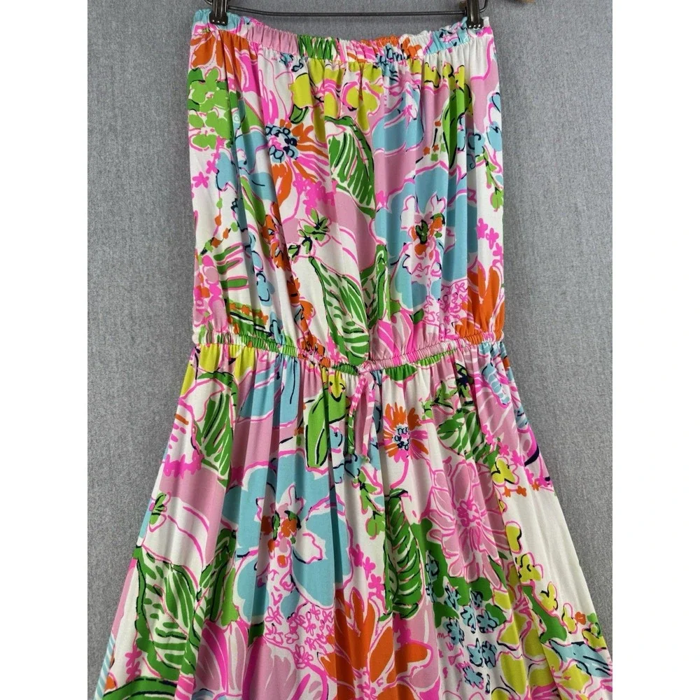 Lilly Pulitzer Target Strapless Maxi Dress Large Pink Floral Tropical Boho - Picture 8 of 16